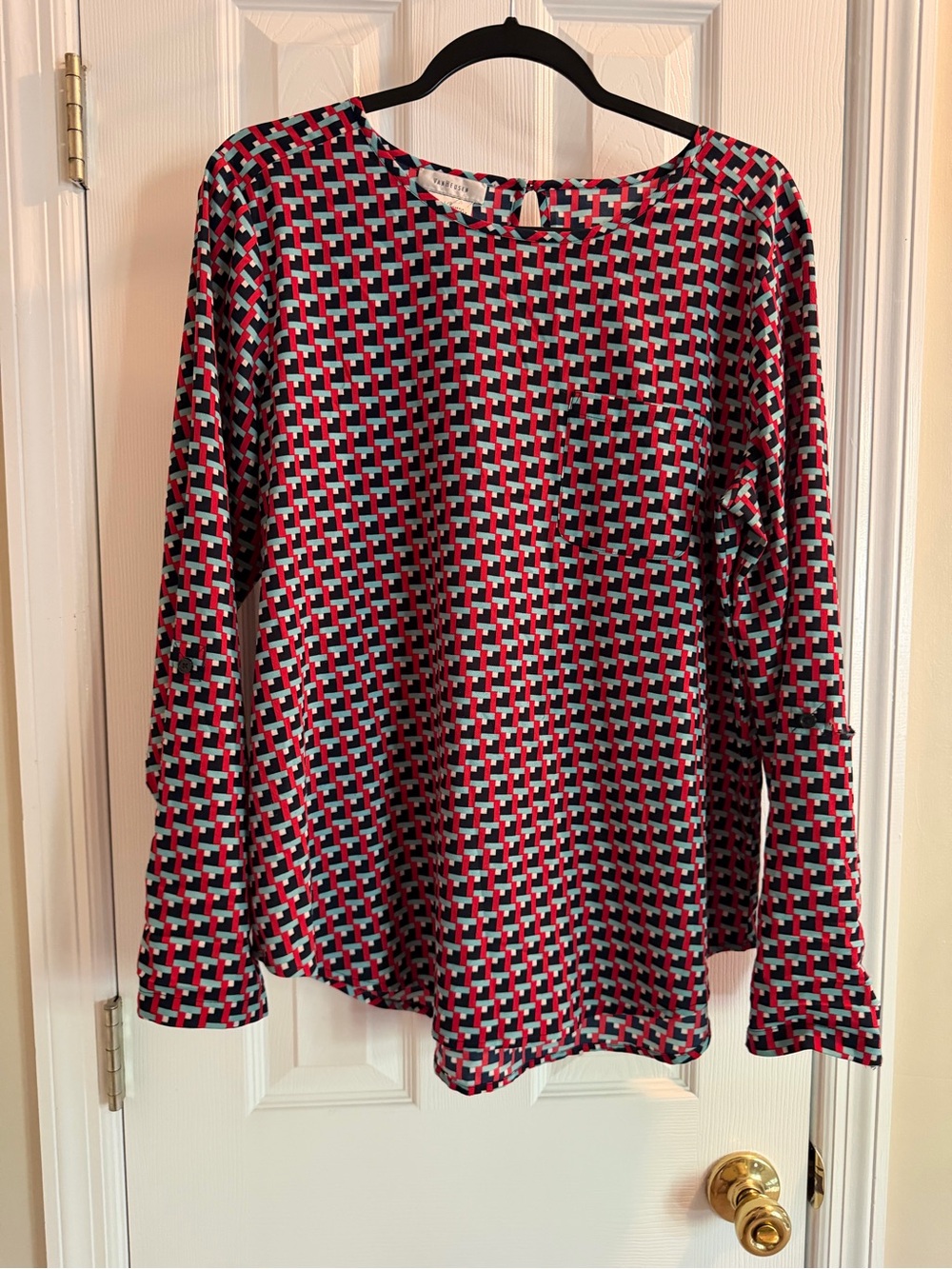 Van Heusen Red, Navy and White Geometric Long-Sleeve Top